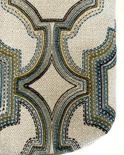 Load image into Gallery viewer, Waypoint | One of a Kind Upcycled Leather &amp; Fabric Crossbody Purse | Geometric Pattern in Beige, Blue, Green, &amp; Dark Brown