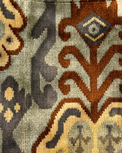 Load image into Gallery viewer, Waypoint | One of a Kind Upcycled Leather &amp; Fabric Crossbody Purse | Rust, Green, Gray &amp; Yellow Ikat Velvet