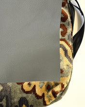 Load image into Gallery viewer, Waypoint | One of a Kind Upcycled Leather &amp; Fabric Crossbody Purse | Rust, Green, Gray &amp; Yellow Ikat Velvet