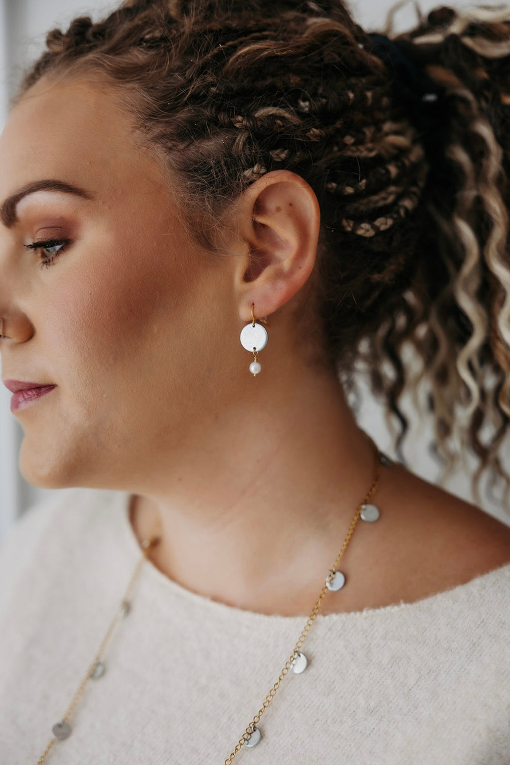 Free Earrings | Freshwater Pearl & Repurposed Steel Automotive Parts | Gold Plated Ear Wire