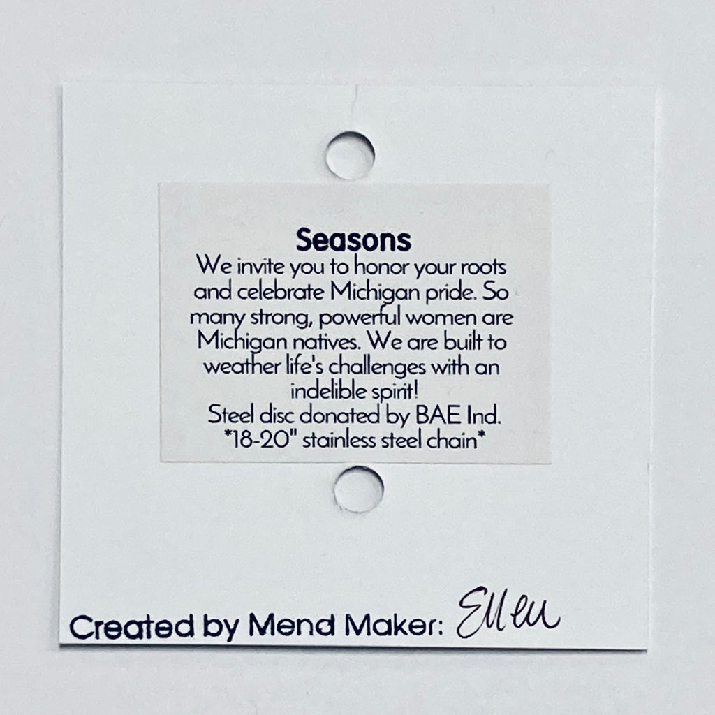 Seasons Michigan Necklace | Repurposed Steel Auto Parts | Adjustable Stainless Steel Chain