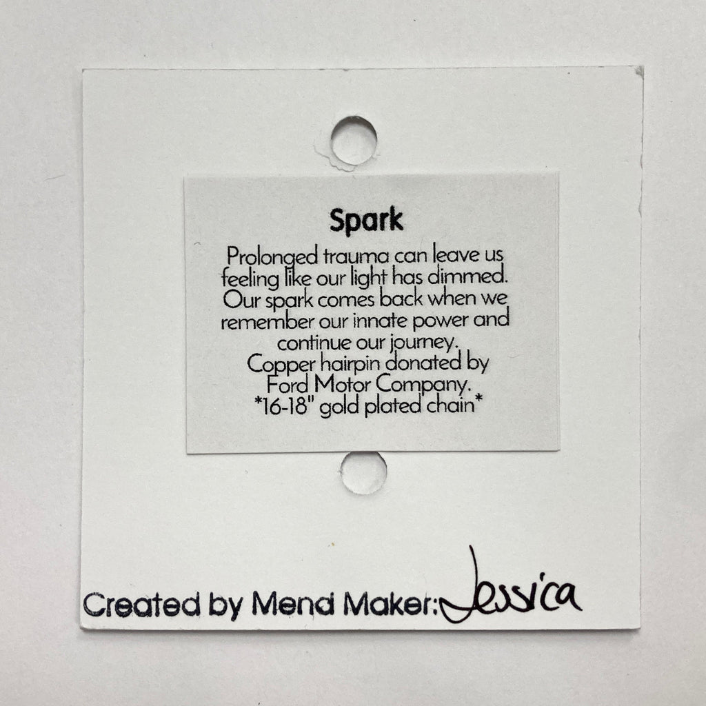 Spark Necklace | Repurposed Copper Hairpin for Electric Vehicles | Adjustable Gold Plated Chain
