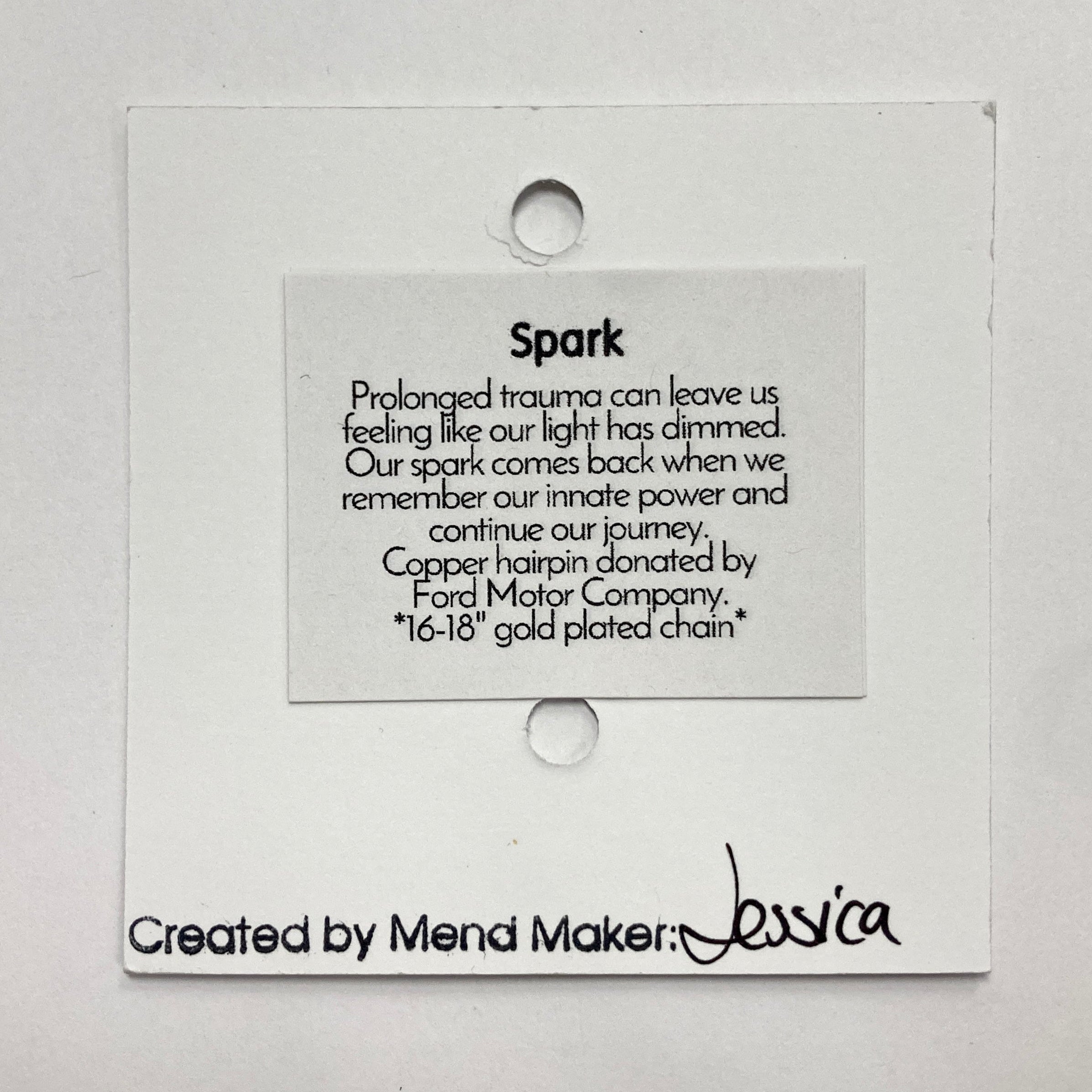 Spark Necklace | Repurposed Copper Hairpin for Electric Vehicles | Adjustable Gold Plated Chain