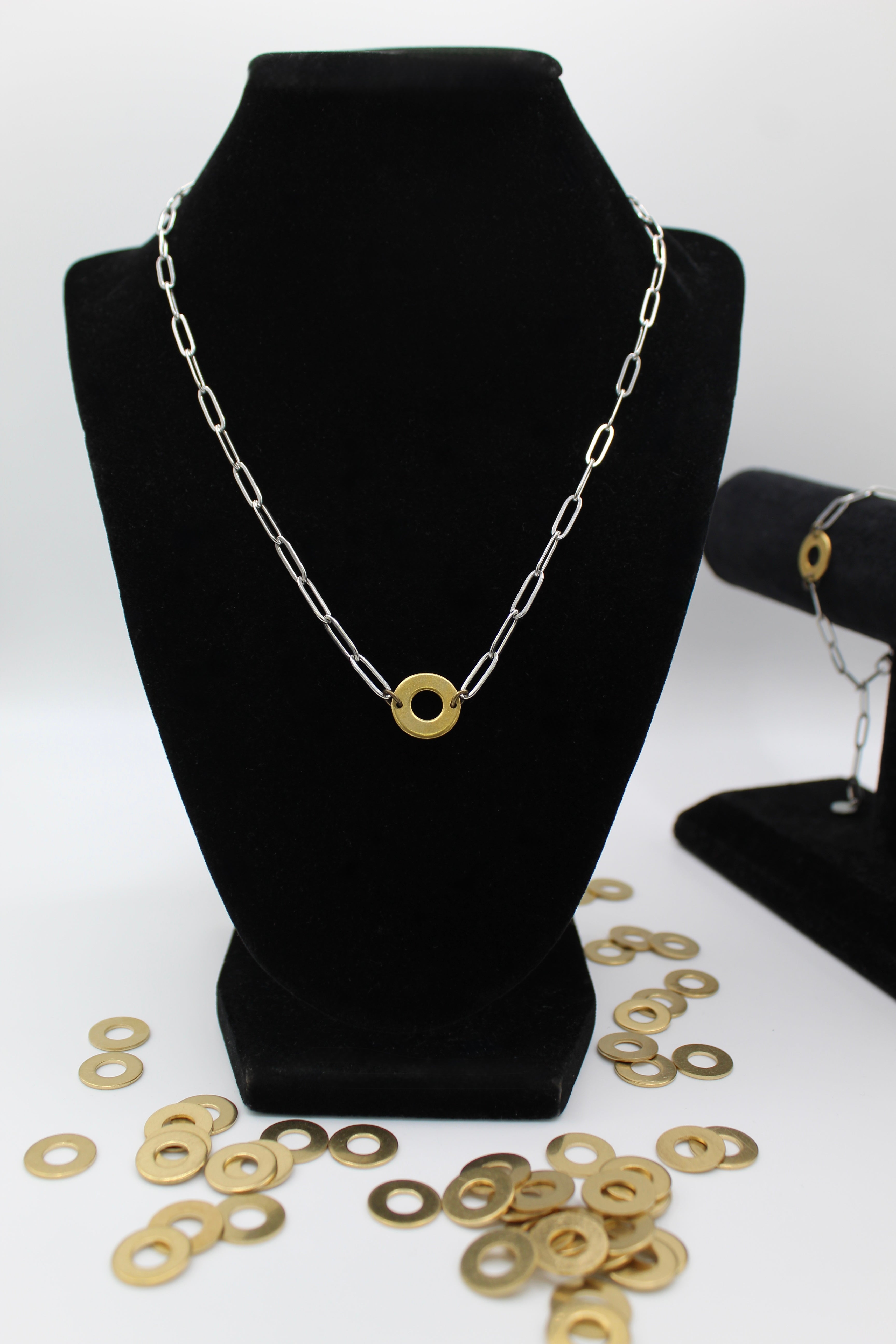 A Courageous Voice Necklace | Repurposed Automotive Brass Washer & Stainless Steel Paperclip Chain