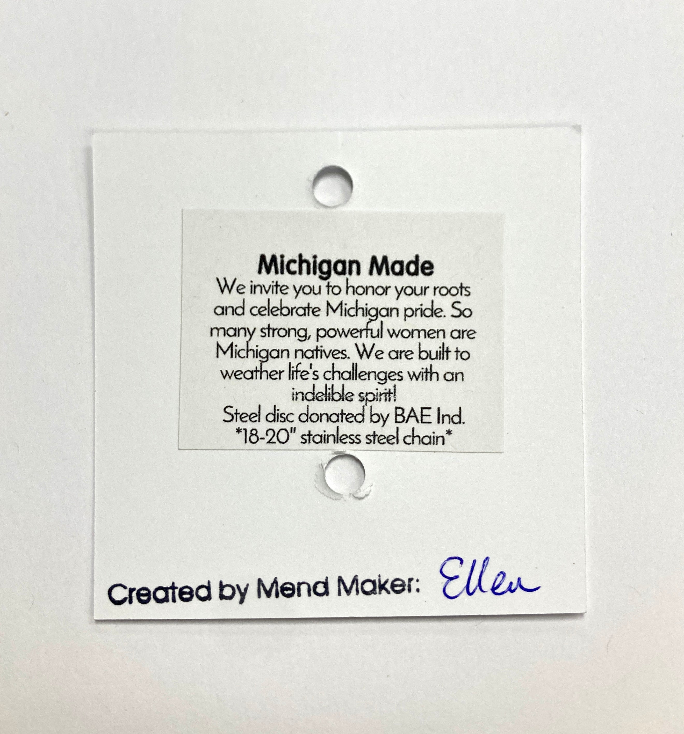 Michigan Made Necklace | Repurposed Steel Auto Parts | Adjustable Stainless Steel Chain