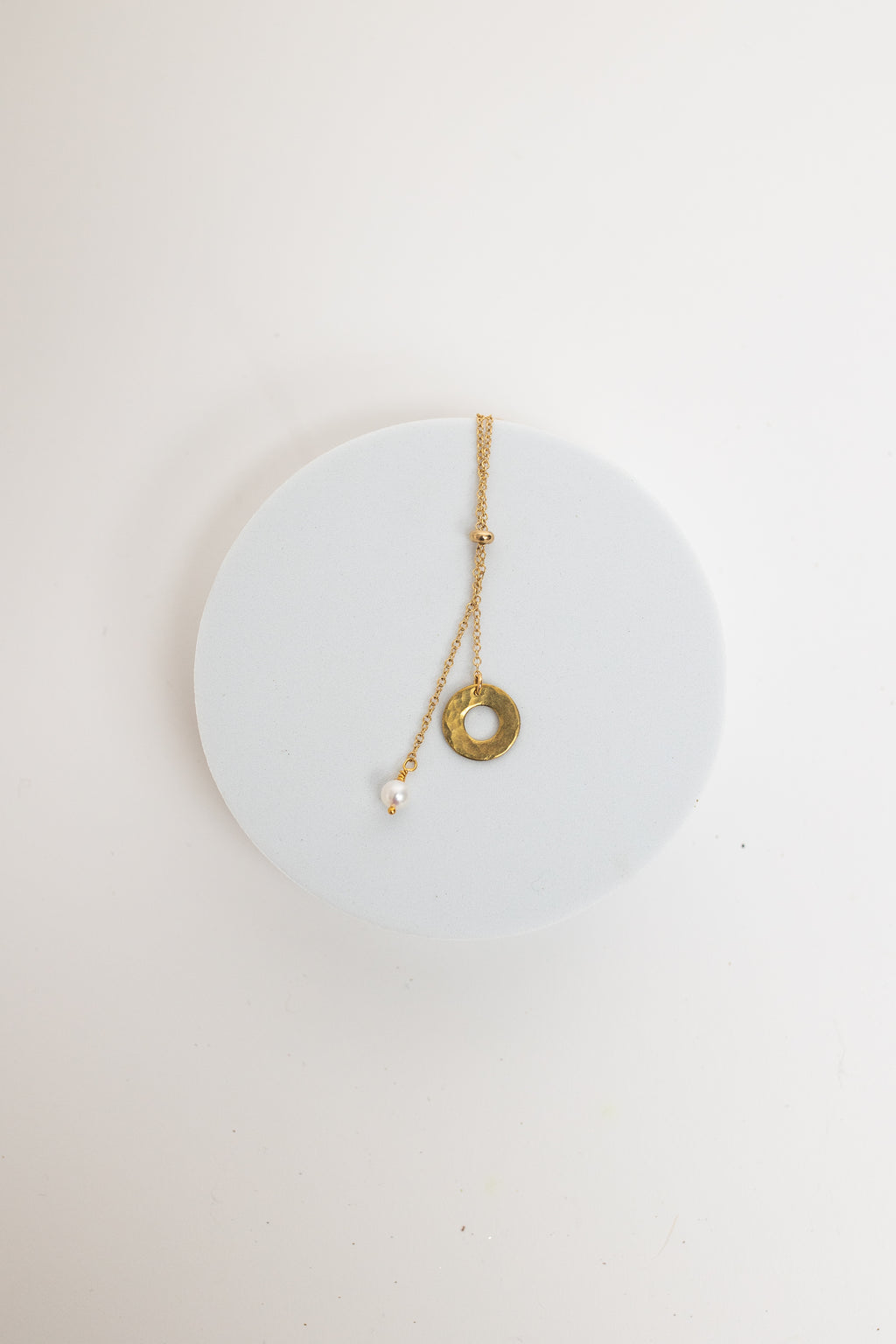 Promise Lariat Necklace | Freshwater Pearl & Repurposed Brass Auto Parts | Gold Plated Chain