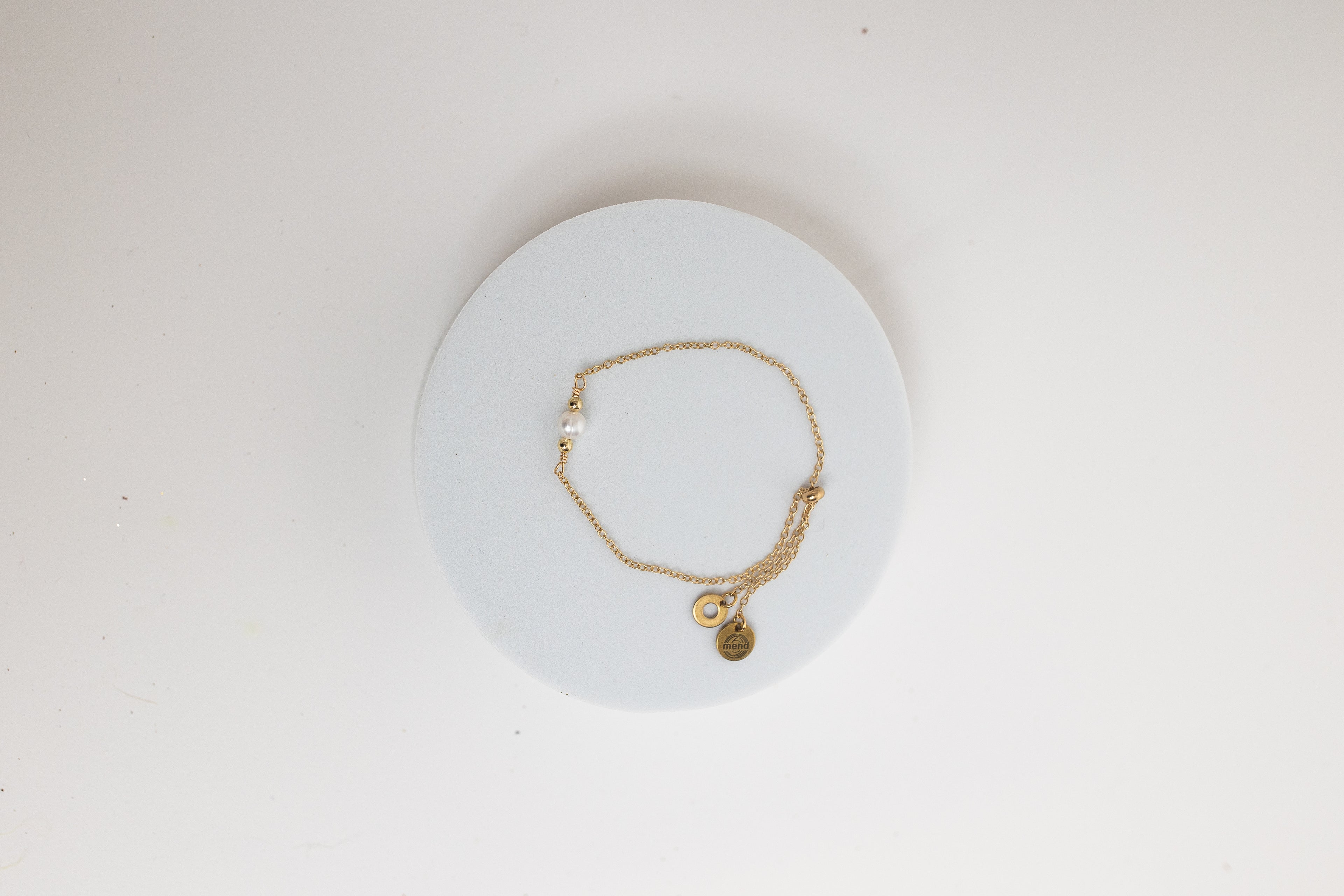 Promise Adjustable Bracelet | Freshwater Pearl & Repurposed Auto Brass Washers | Gold Plated Chain
