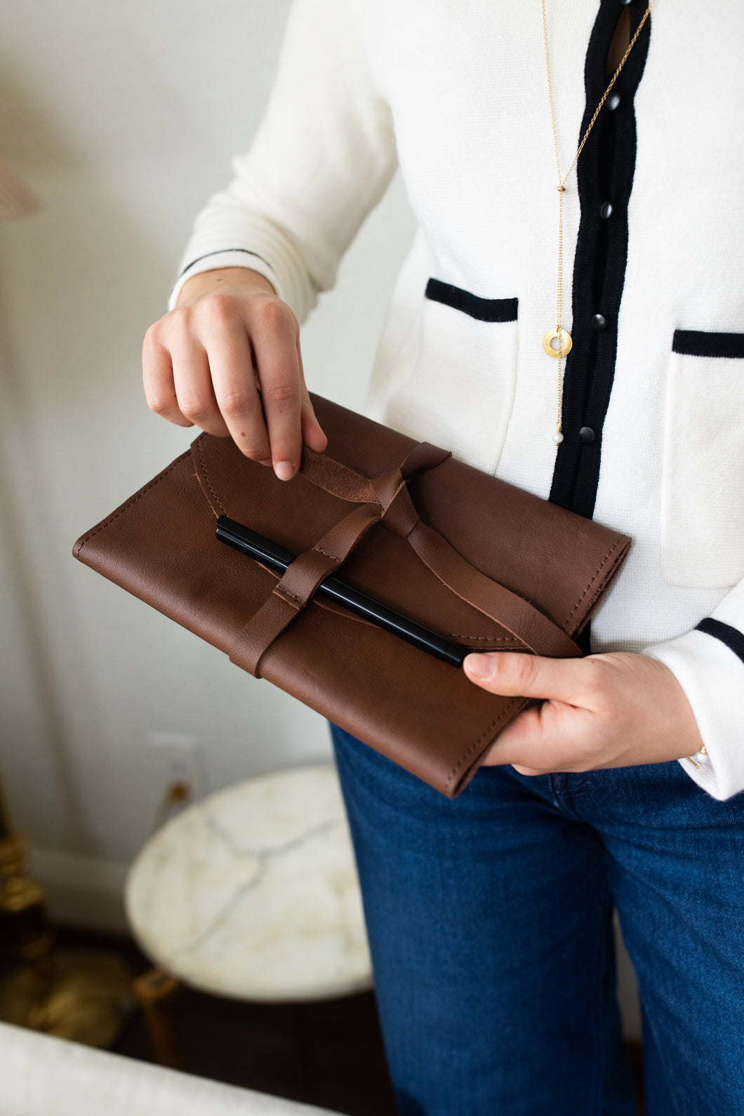 Holiday Closure Leather Journal Cover with Notebook