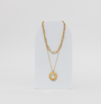 Harmony  Necklace | Recycled Auto Brass Washer | 18K Gold Plated Two Strand Chain & Pendant