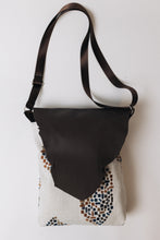 Load image into Gallery viewer, Waypoint | One of a Kind Upcycled Leather &amp; Fabric Crossbody Purse | Beige, Rust, Navy &amp; Dark Brown Abstract