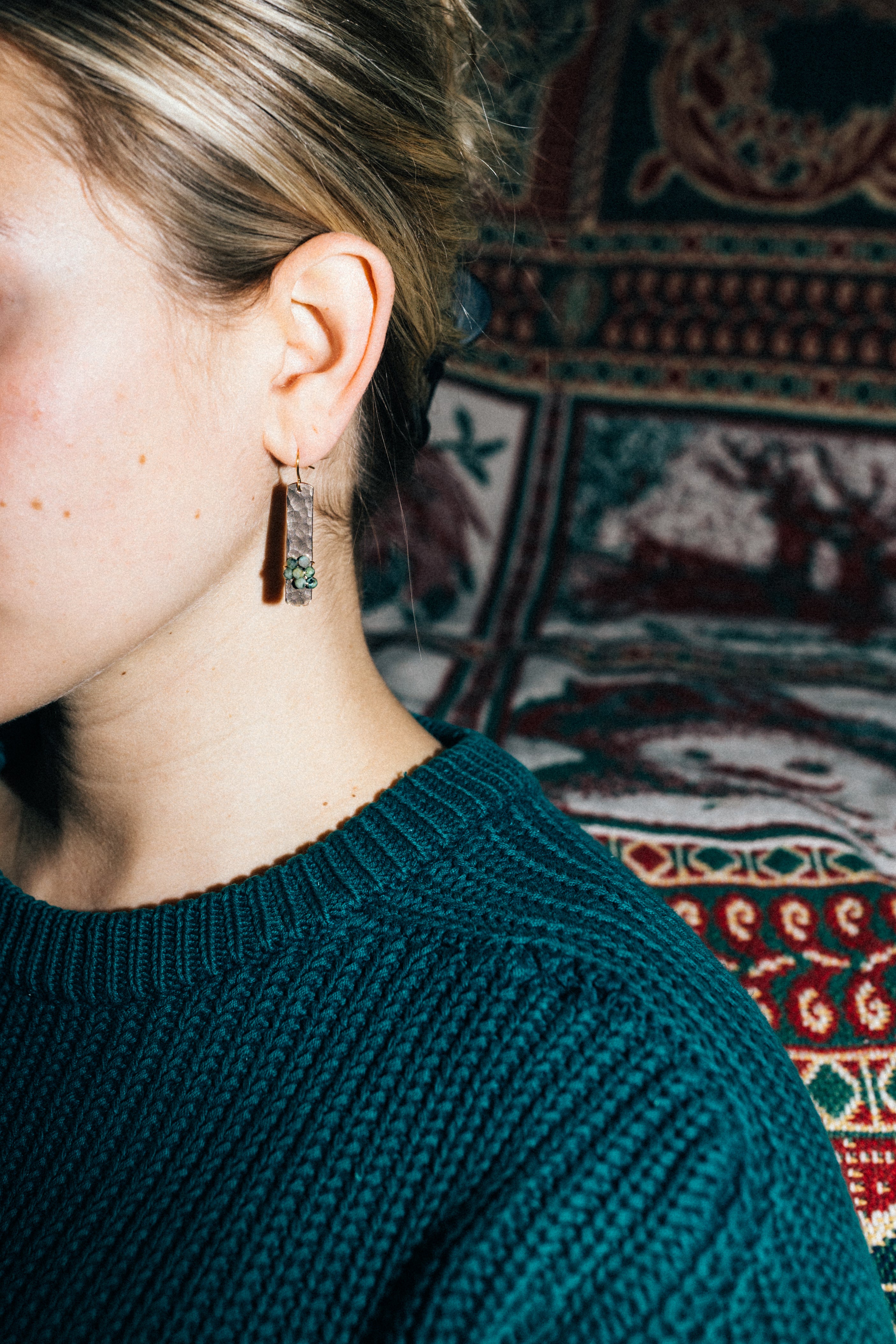I'll Be There Earrings | Repurposed Copper Auto Brake Line | African Jasper Beads | Gold Plated Ear Wire