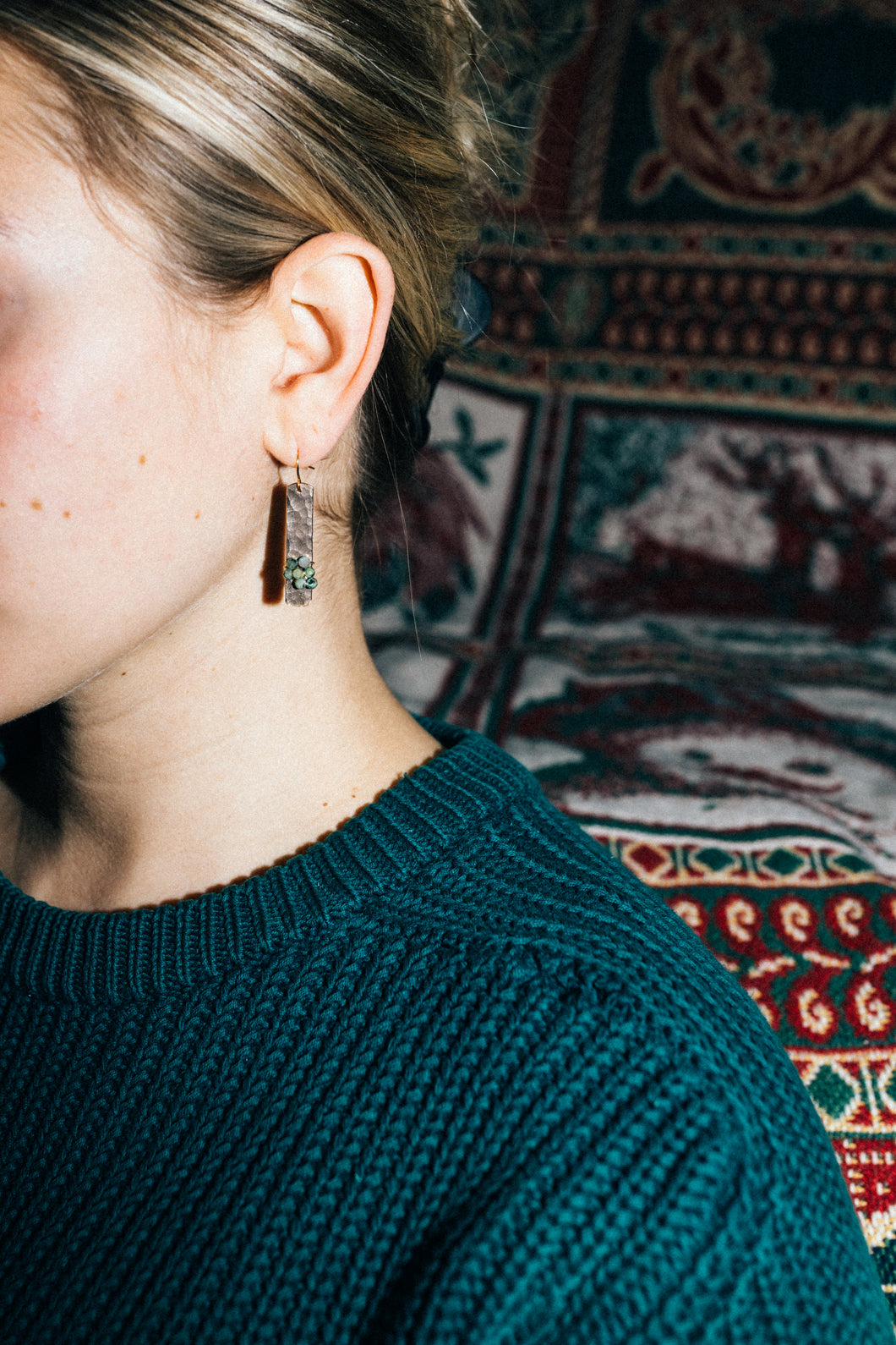 I'll Be There Earrings | Repurposed Copper Auto Brake Line | African Jasper Beads | Gold Plated Ear Wire