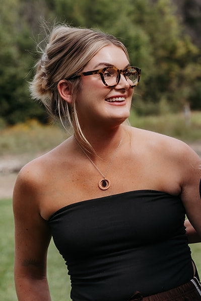 Time Necklace | Repurposed Automotive Copper Washer & Windshield Glass | Adjustable Stainless Steel Chain
