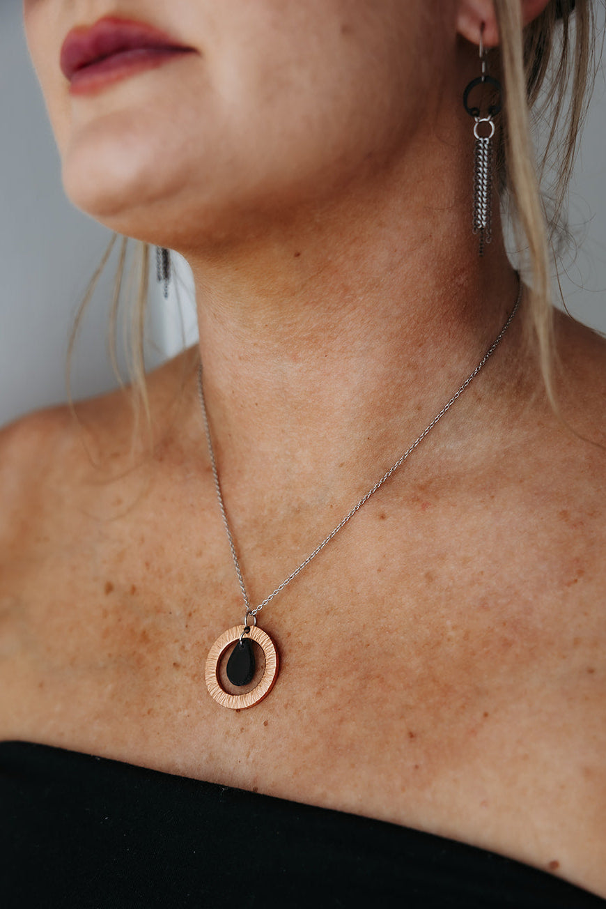 Time Necklace | Repurposed Automotive Copper Washer & Windshield Glass | Adjustable Stainless Steel Chain