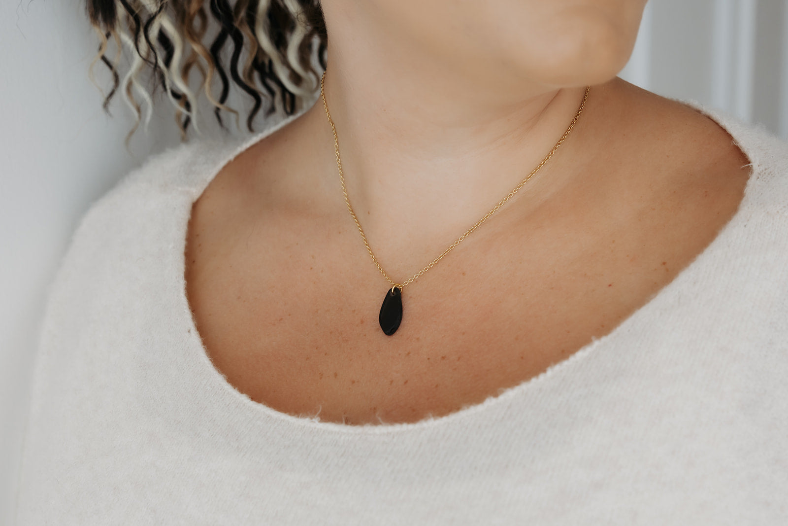 Visions Black Glass Necklace | Repurposed Automotive Windshield Glass | Adjustable Gold Plated Chain