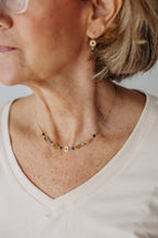 Renewed Radiance Gemstone Necklace | Repurposed Brass Auto Parts | Adjustable Gold Plated Chain