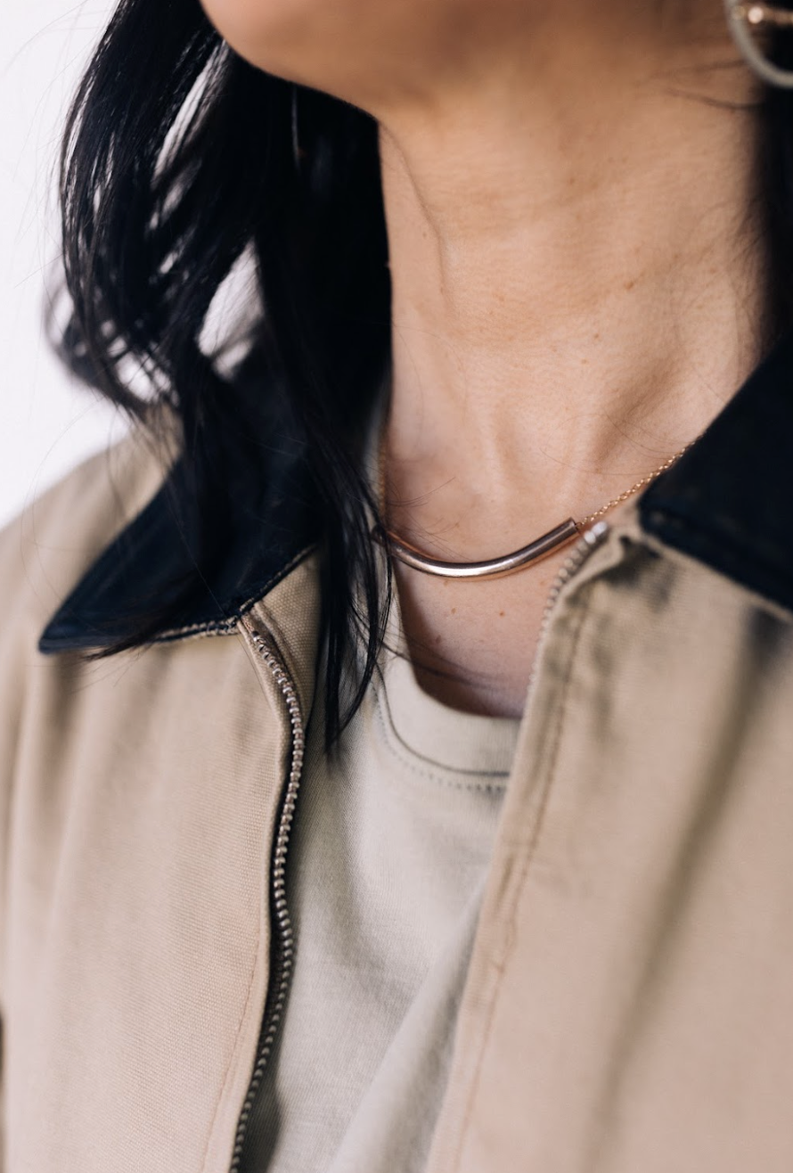 Bent Not Broken Necklace | Repurposed Automotive Copper Brake Line | Gold Plated Chain