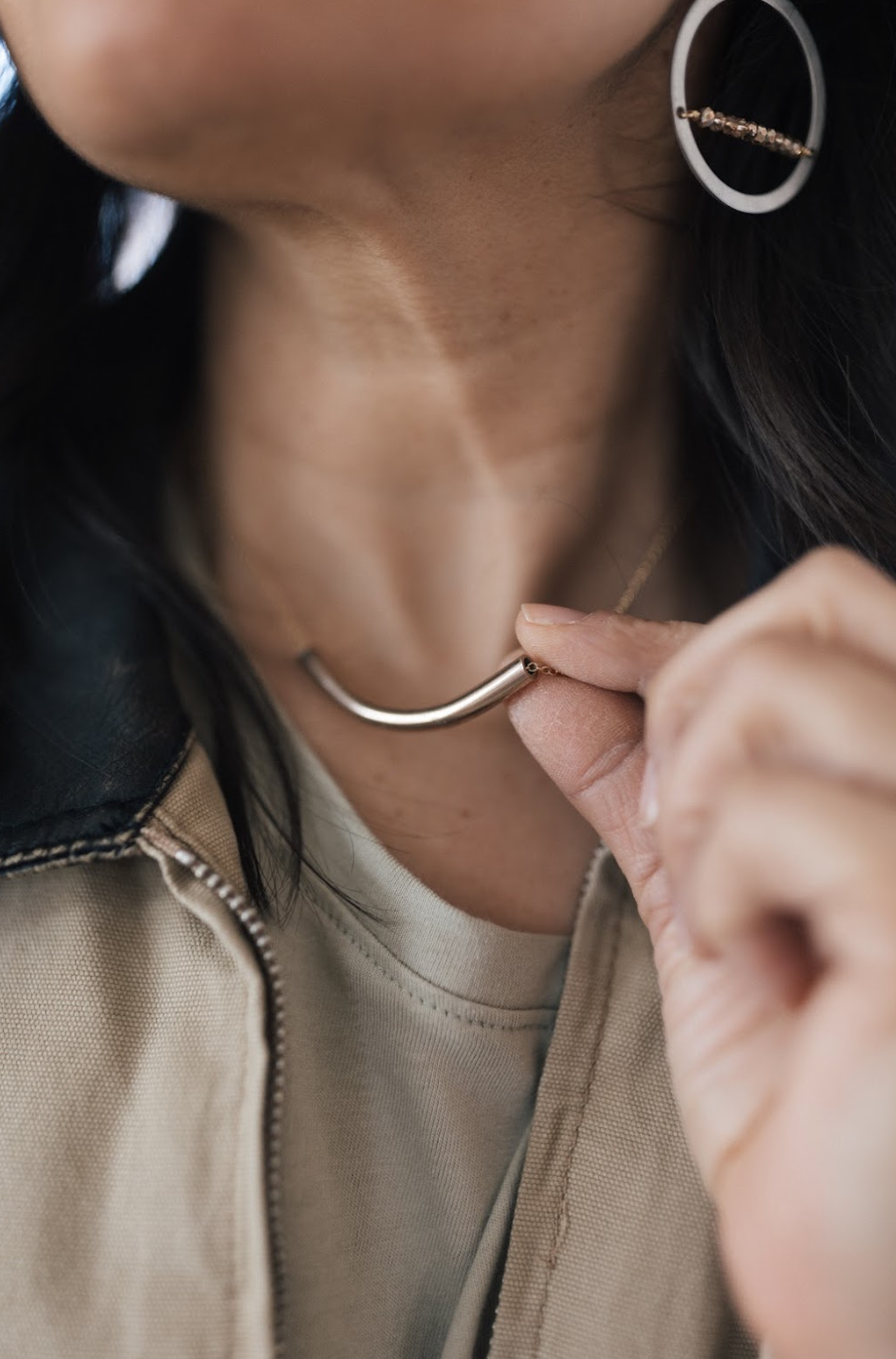 Bent Not Broken Necklace | Repurposed Automotive Copper Brake Line | Gold Plated Chain