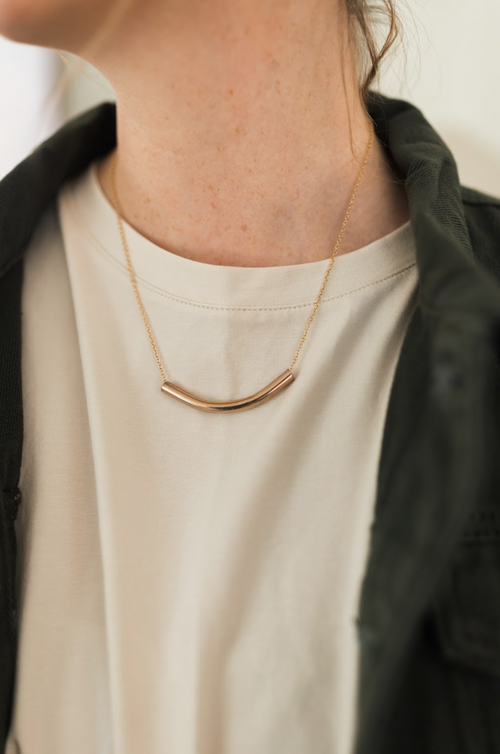 Bent Not Broken Necklace | Repurposed Automotive Copper Brake Line | Gold Plated Chain