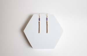 Respect Earrings | Repurposed Auto Copper Brake Line | Amethyst Gemstone | Gold Plated Ear Wire