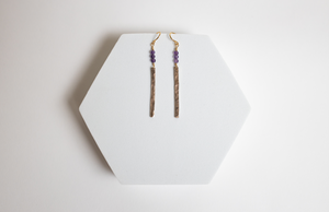 Respect Earrings | Repurposed Auto Copper Brake Line | Amethyst Gemstone | Gold Plated Ear Wire