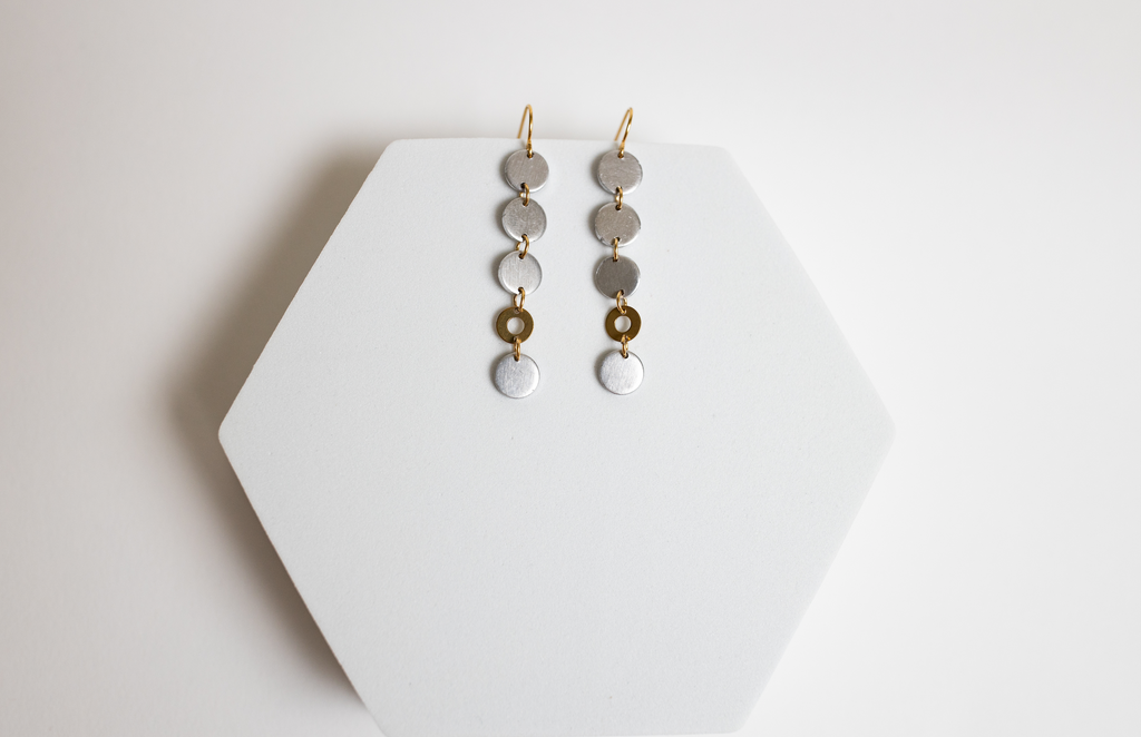 Lose Yourself Earrings | Repurposed Automotive Aluminum & Brass | Gold Plated Ear Wire