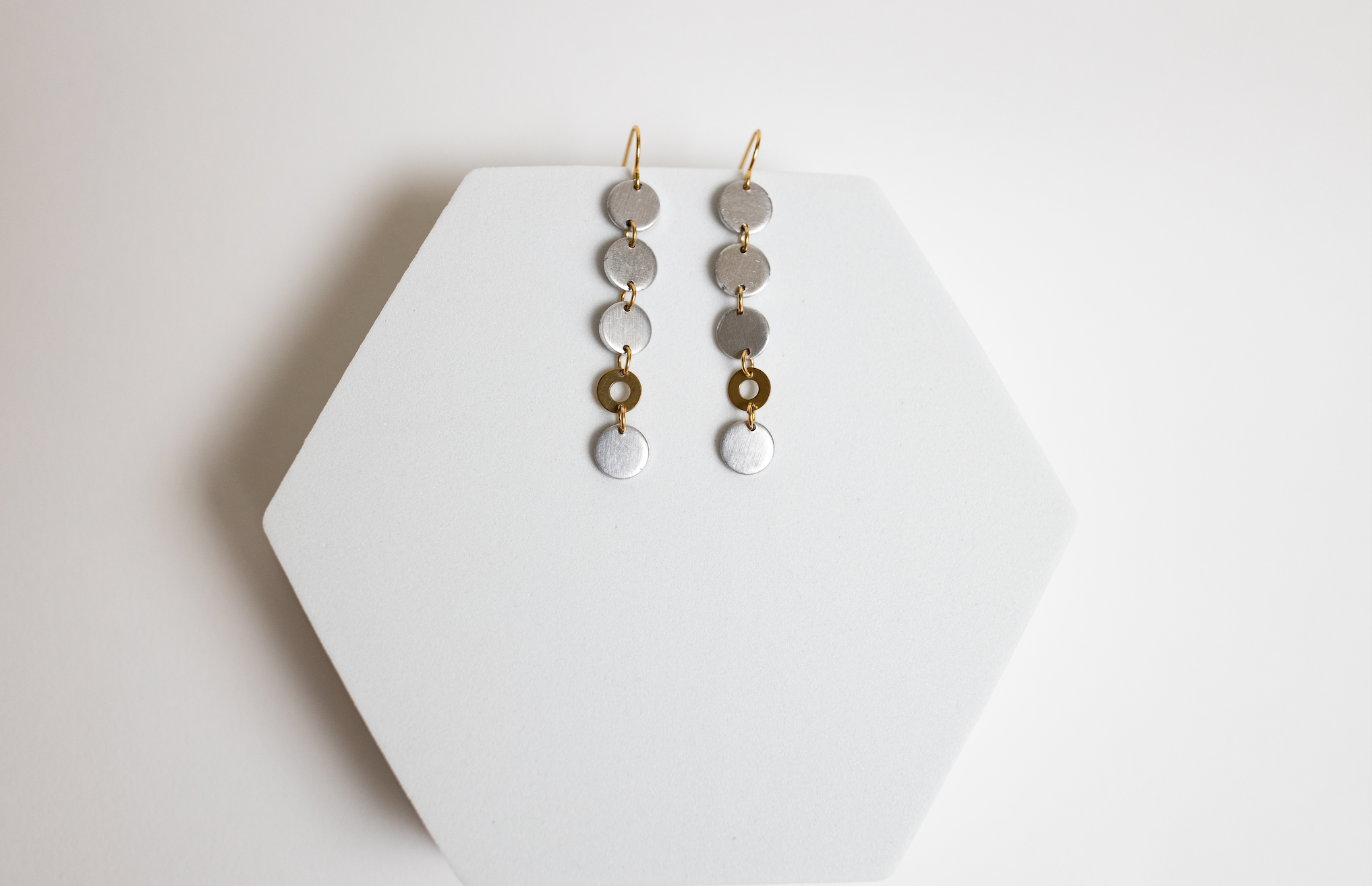 Lose Yourself Earrings | Repurposed Automotive Aluminum & Brass | Gold Plated Ear Wire