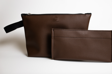 Load image into Gallery viewer, Destination | Travel Bag &amp; Brush Pouch Set made with Repurposed Automotive Vinyl