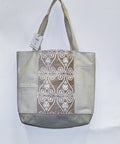 Patchwork Tote | Large Upcycled Auto Leather & Fabric | One of a Kind | Beige Velvet Swirl