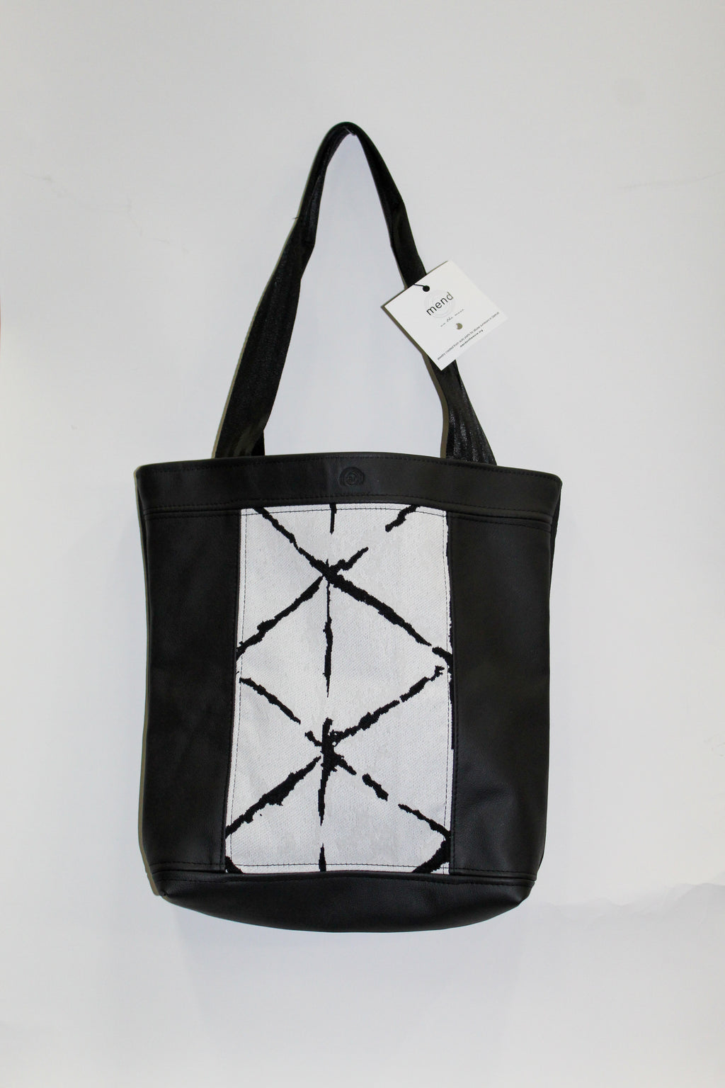 Patchwork Tote | Large Upcycled Auto Leather & Fabric | One of a Kind | Black & White