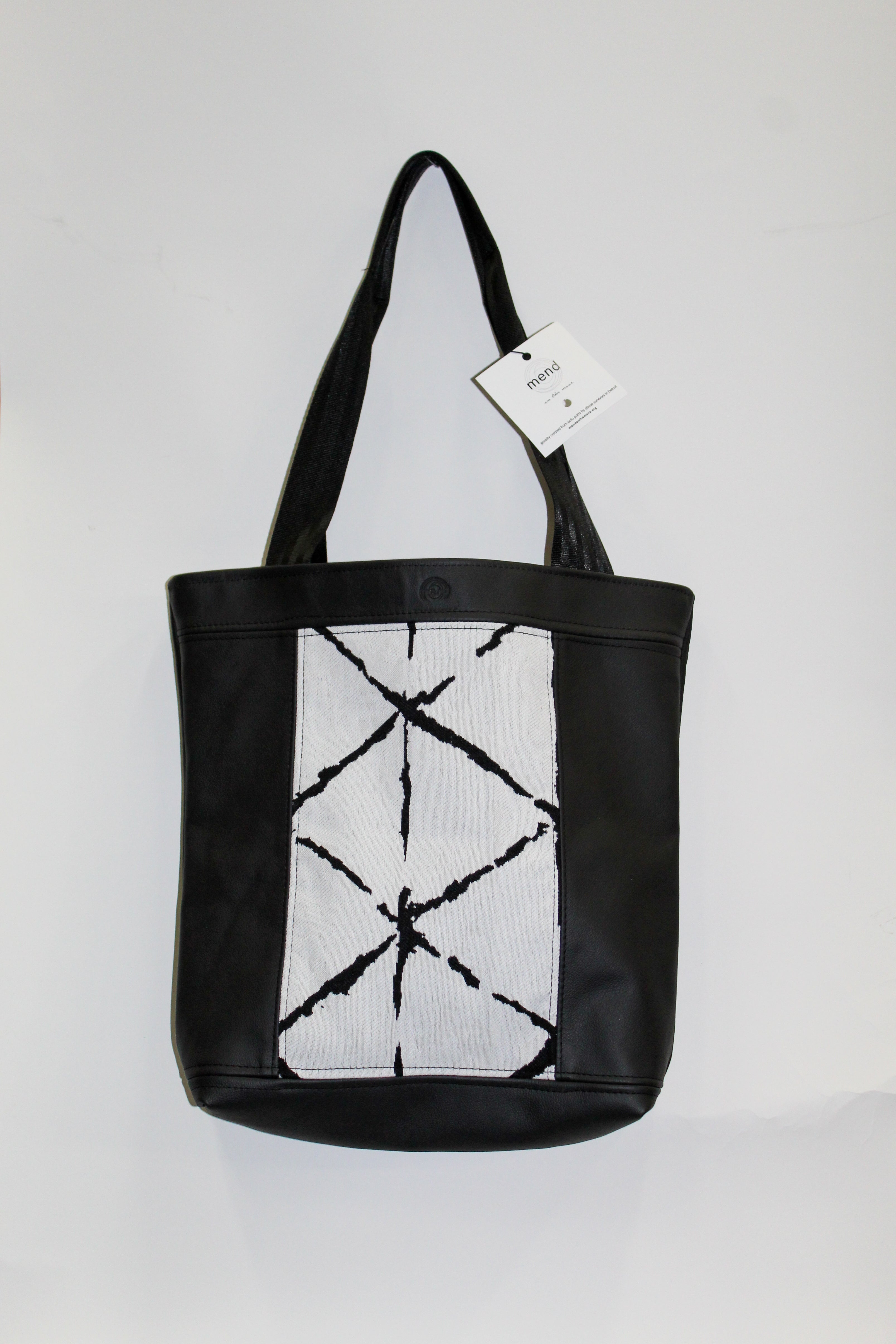 Patchwork Tote | Large Upcycled Auto Leather & Fabric | One of a Kind | Black & White