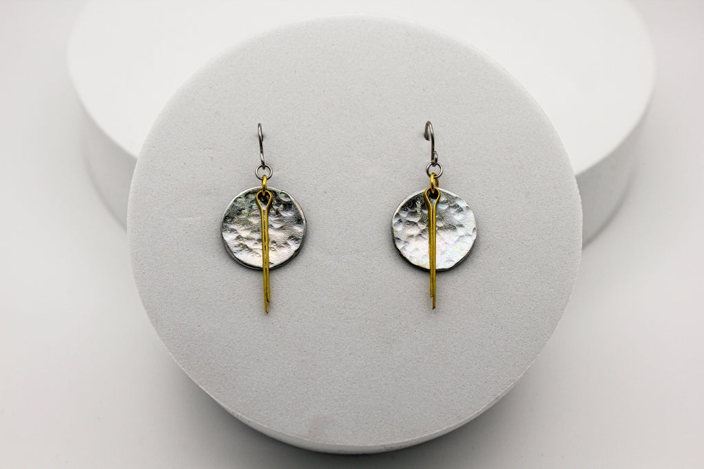 Full Circle Earrings | Repurposed Steel & Brass Automotive Parts | Stainless Steel Ear Wire
