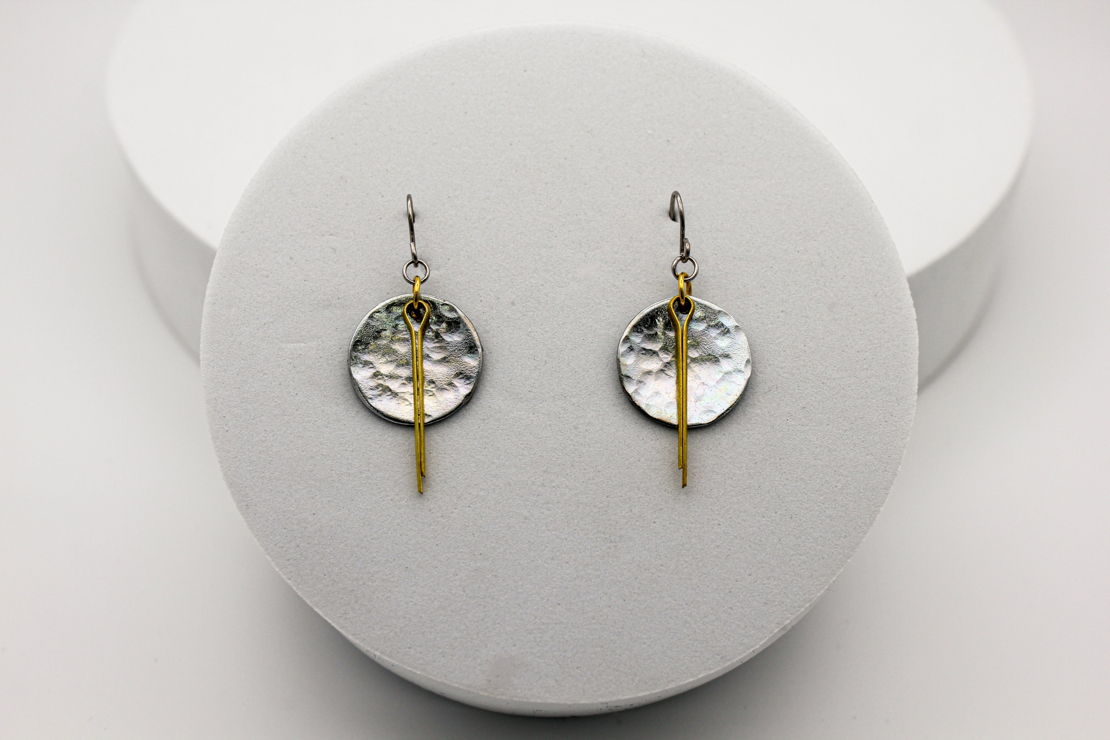 Full Circle Earrings | Repurposed Steel & Brass Automotive Parts | Stainless Steel Ear Wire