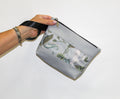Piece by Piece Wristlet | Upcycled Auto Leather & Fabric | One of a Kind | Gray Abstract Floral