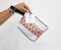 Piece by Piece Wristlet | Upcycled Auto Leather & Fabric | One of a Kind | Cream and Salmon Pink