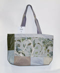 Patchwork Tote | Large Upcycled Auto Leather & Fabric | One of a Kind | Gray, Green, Steel Blue, Mocha, Cream