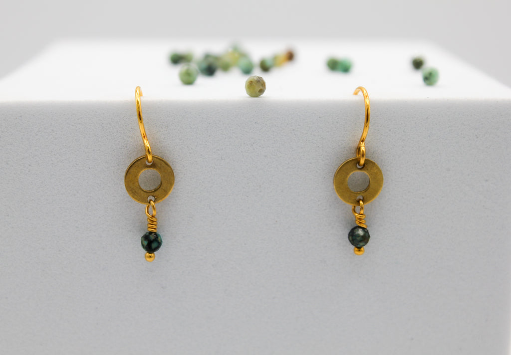 Renewed Radiance Gemstone Earrings | Repurposed Brass Automotive Parts | Gold Plated Ear Wire