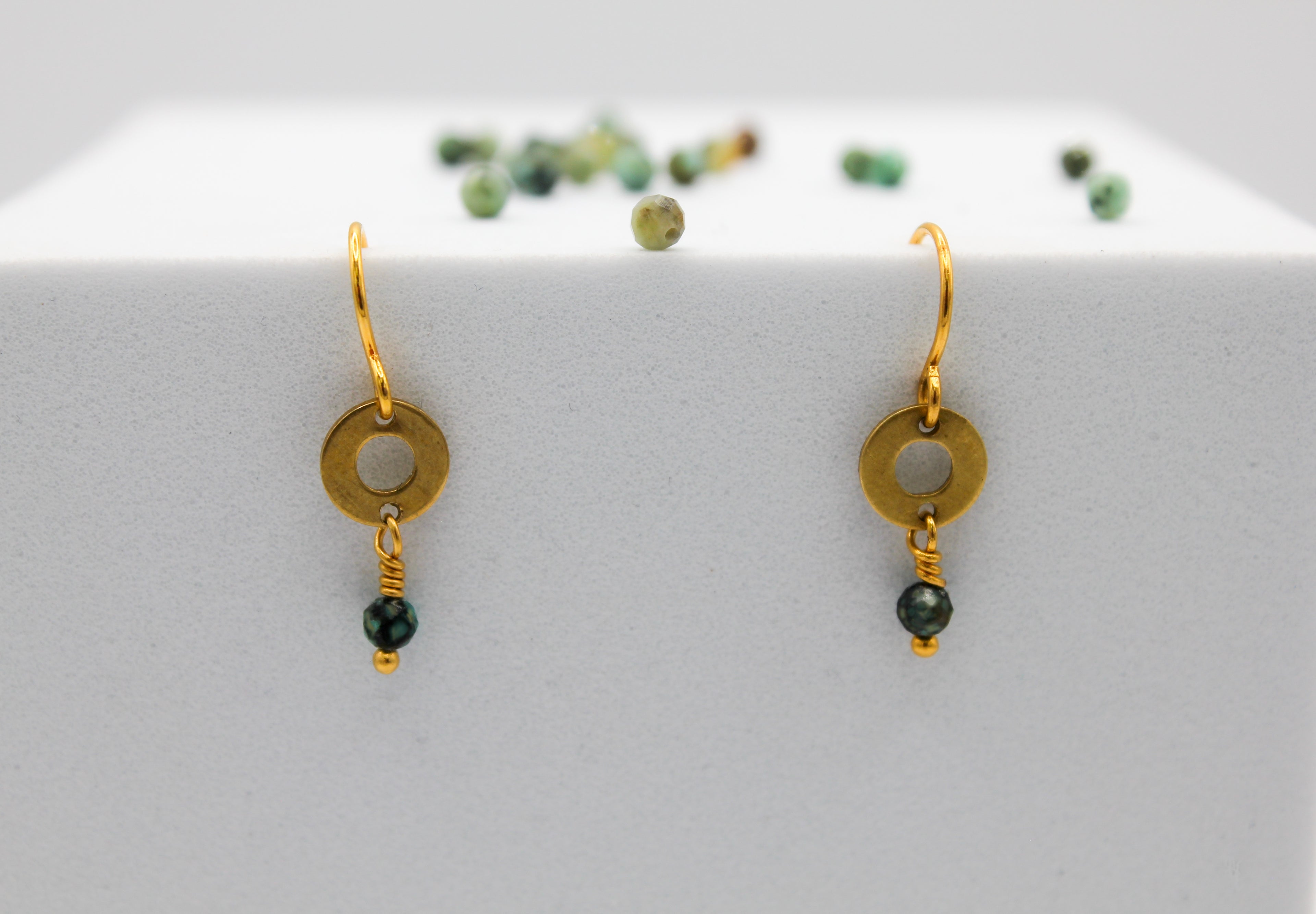 Renewed Radiance African Jasper Gemstone Earrings | Repurposed Brass Automotive Parts | Gold Plated Ear Wire (Copy)