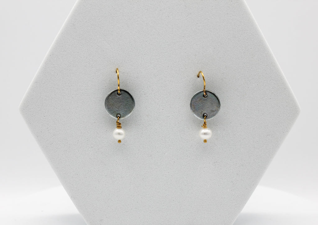 Free Earrings | Freshwater Pearl & Repurposed Steel Automotive Parts | Gold Plated Ear Wire