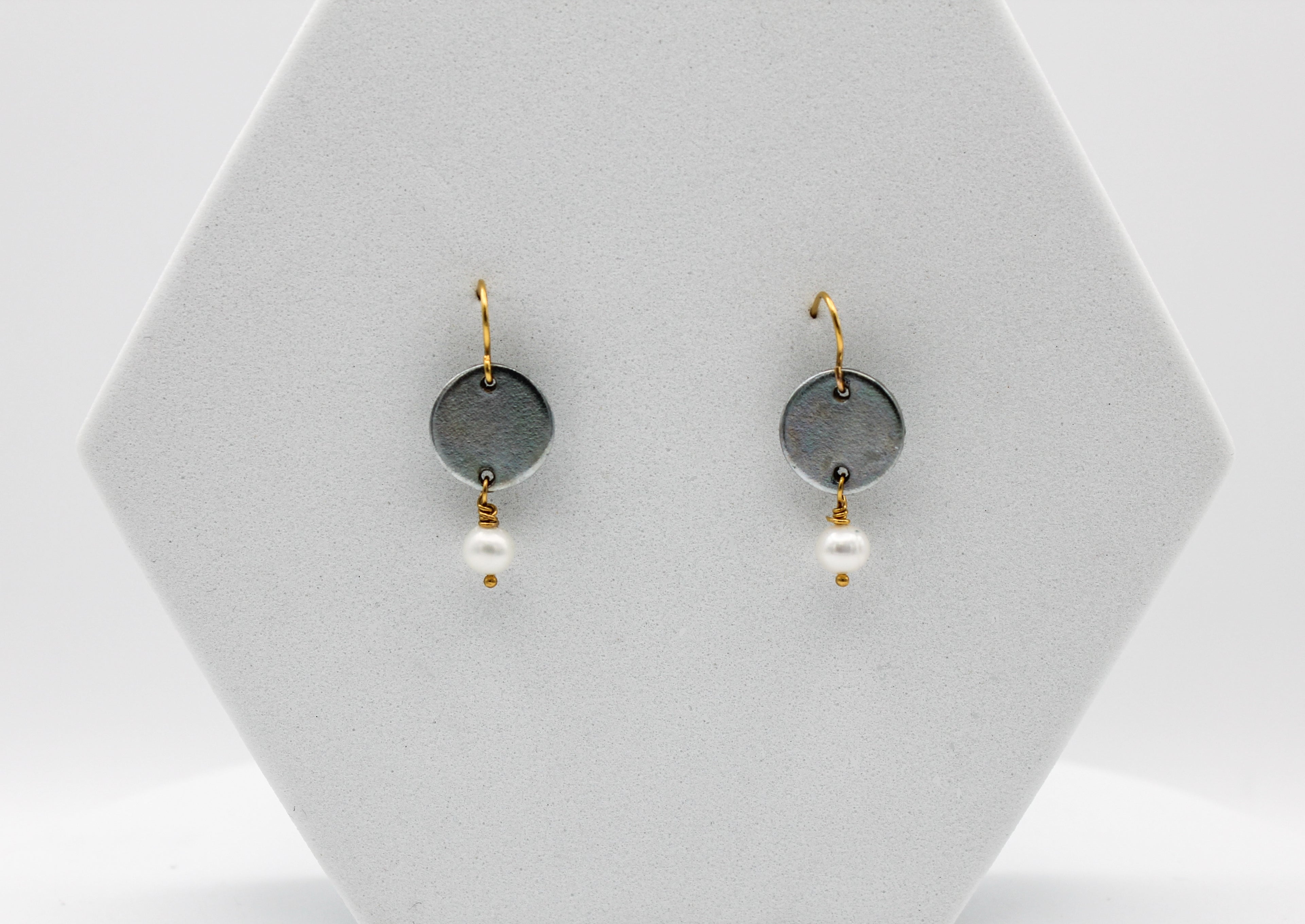 Free Earrings | Freshwater Pearl & Repurposed Steel Automotive Parts | Gold Plated Ear Wire