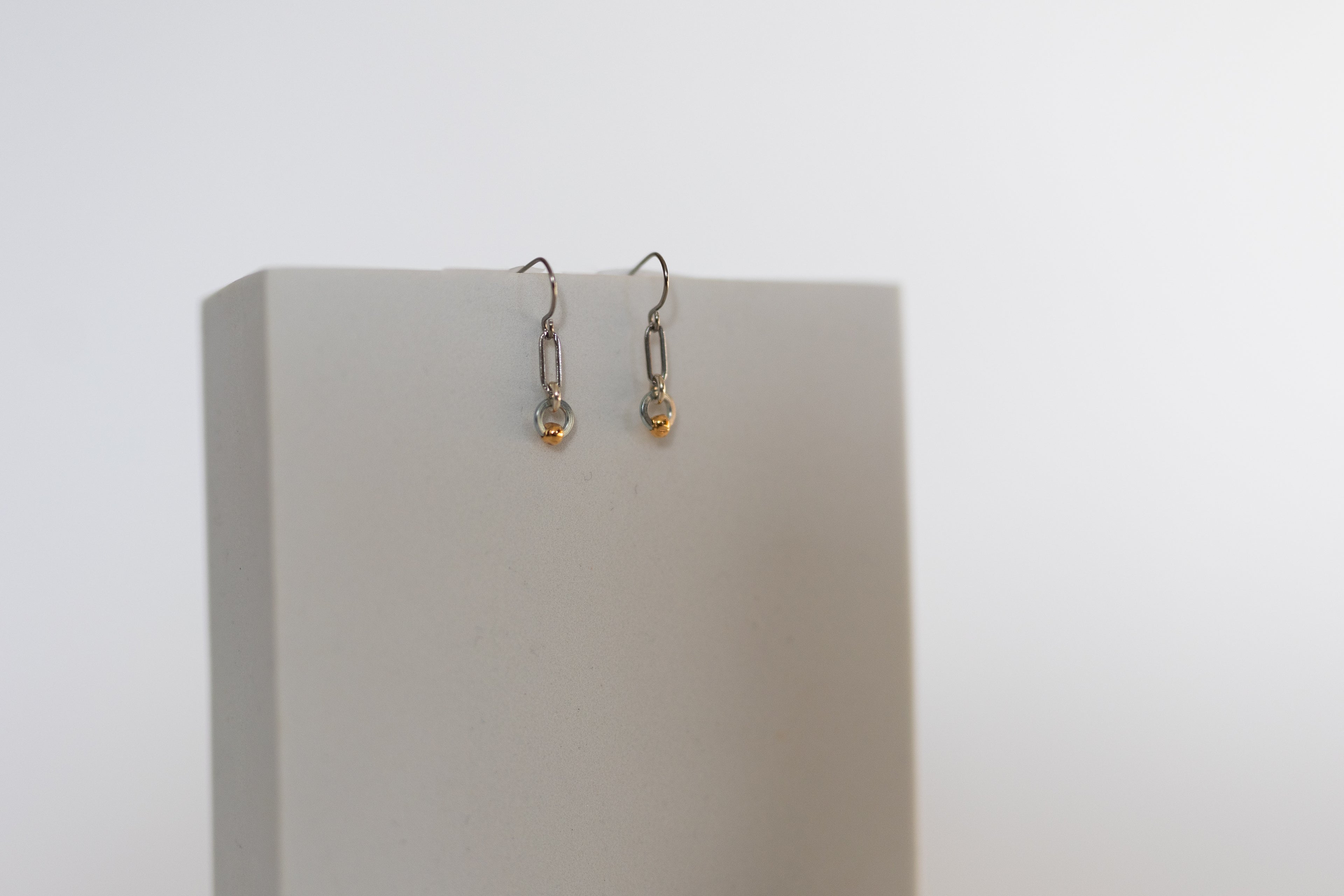 Sowing Seeds Earrings | Repurposed Auto Split Rings & Gold Plated Crimp Beads | Stainless Steel Ear Wire