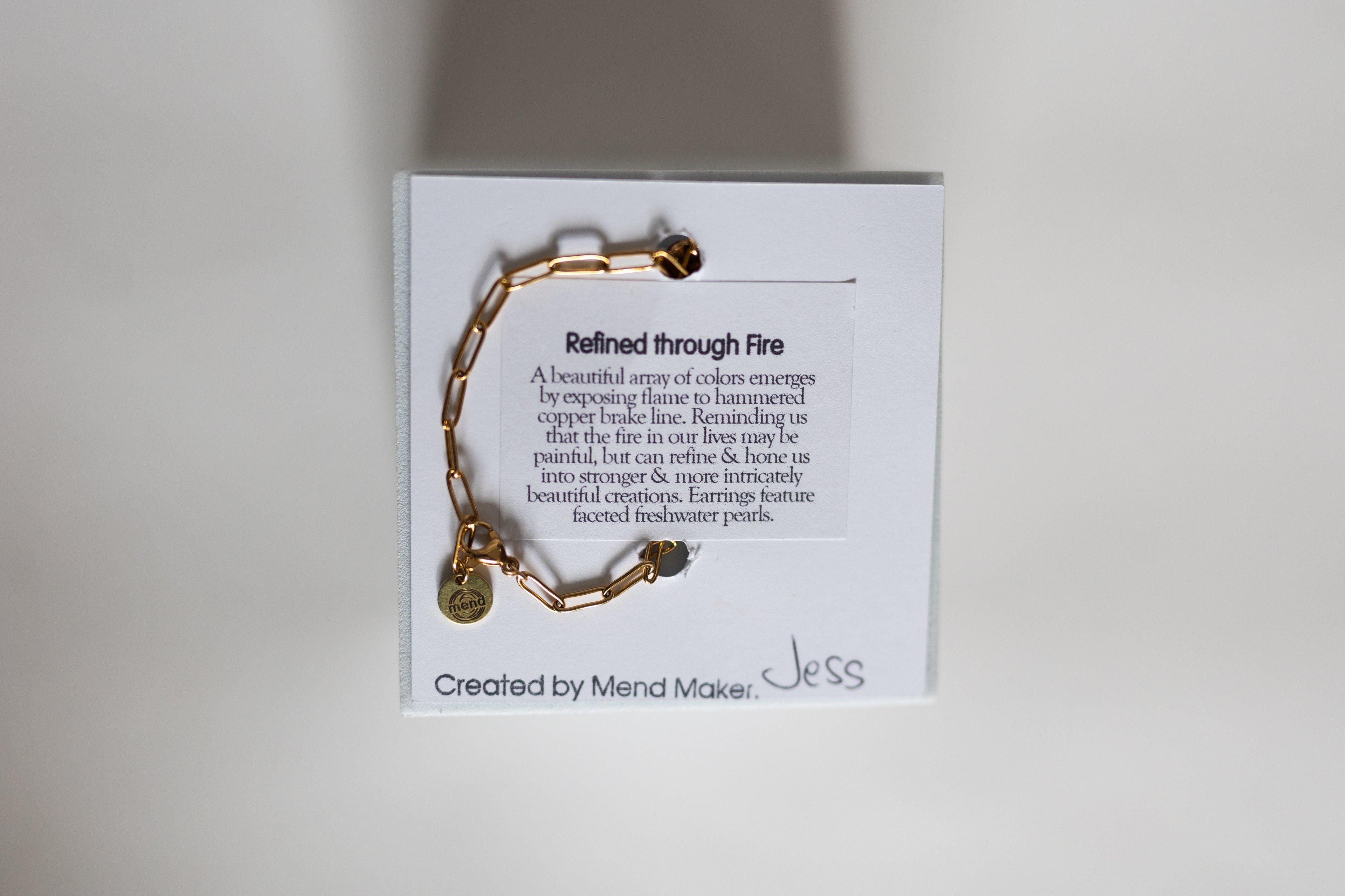 Refined Through Fire Bracelet | Fire Patina Repurposed Automotive Copper Brake Line | 18K Gold Plated Chain