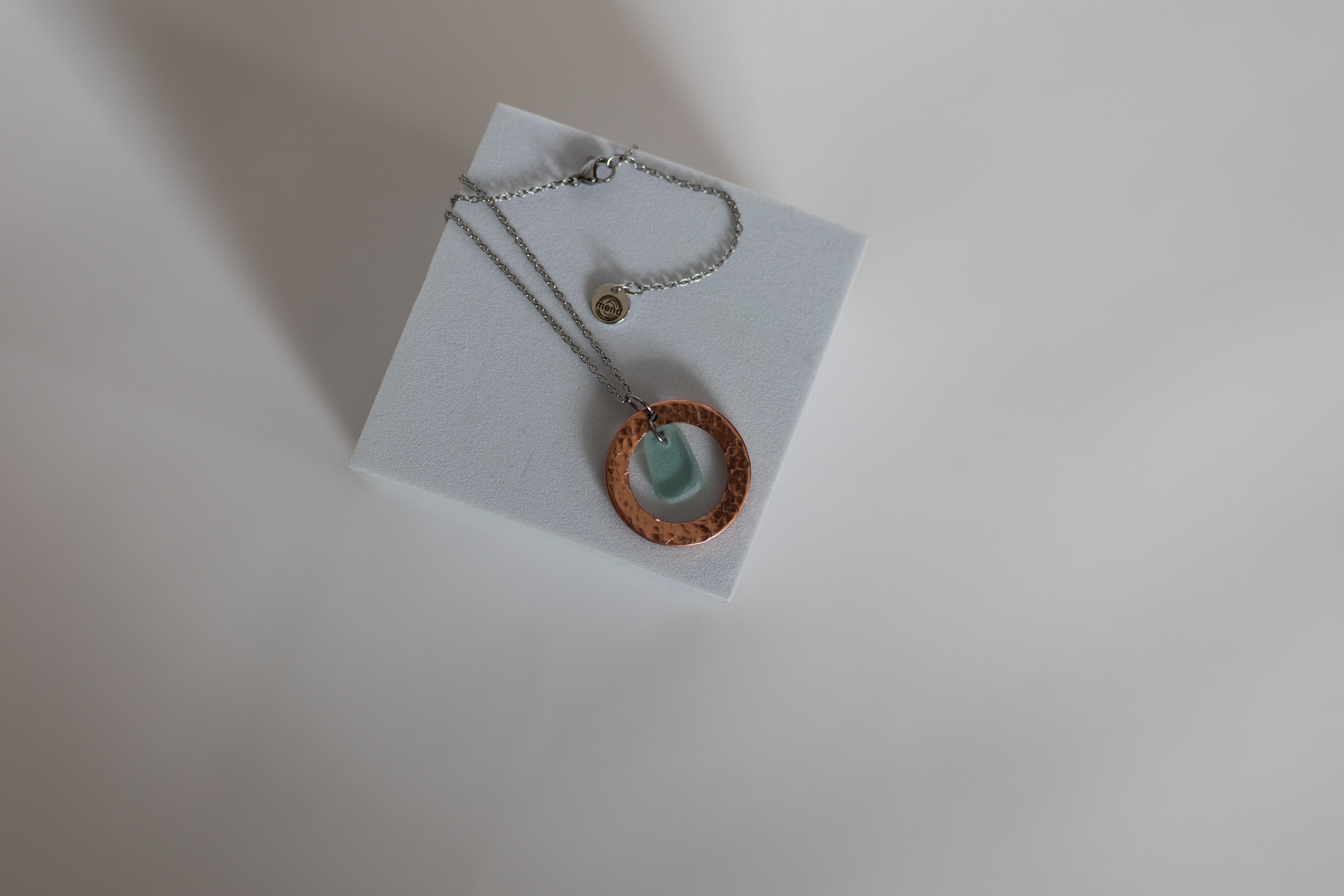 Restored Necklace | Repurposed Automotive Copper Washer & Windshield Glass | Stainless Steel Chain