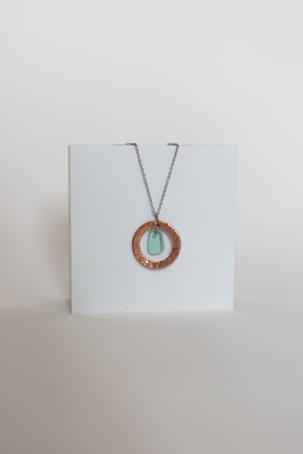 Restored Necklace | Repurposed Automotive Copper Washer & Windshield Glass | Stainless Steel Chain