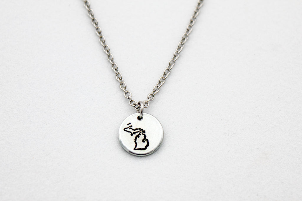 Seasons Michigan Necklace | Repurposed Steel Auto Parts | Adjustable Stainless Steel Chain