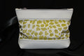 Piece by Piece Wristlet | Upcycled Auto Leather & Fabric | One of a Kind | Light Gray & Chartreuse Animal Print
