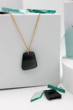 Visions Black Glass Necklace | Repurposed Automotive Windshield Glass | Adjustable Gold Plated Chain