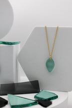 Visions Aqua Glass Necklace | Repurposed Automotive Windshield Glass | Adjustable Gold Plated Chain
