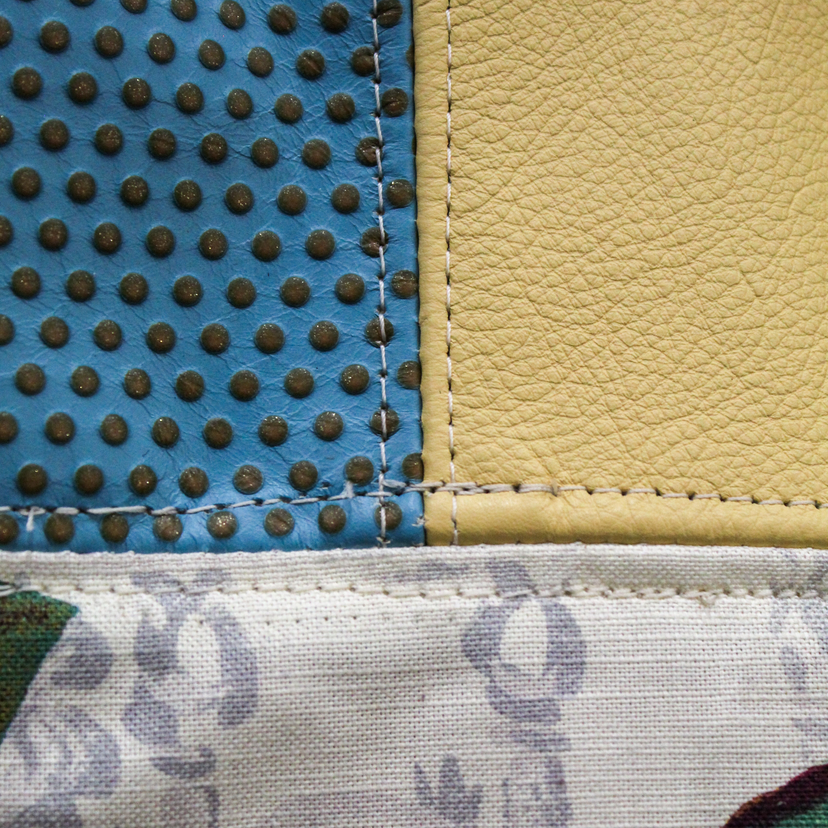 Patchwork Tote | Large Upcycled Auto Leather & Fabric | One of a Kind | Floral Print Purple, Red, Blue, Yellow