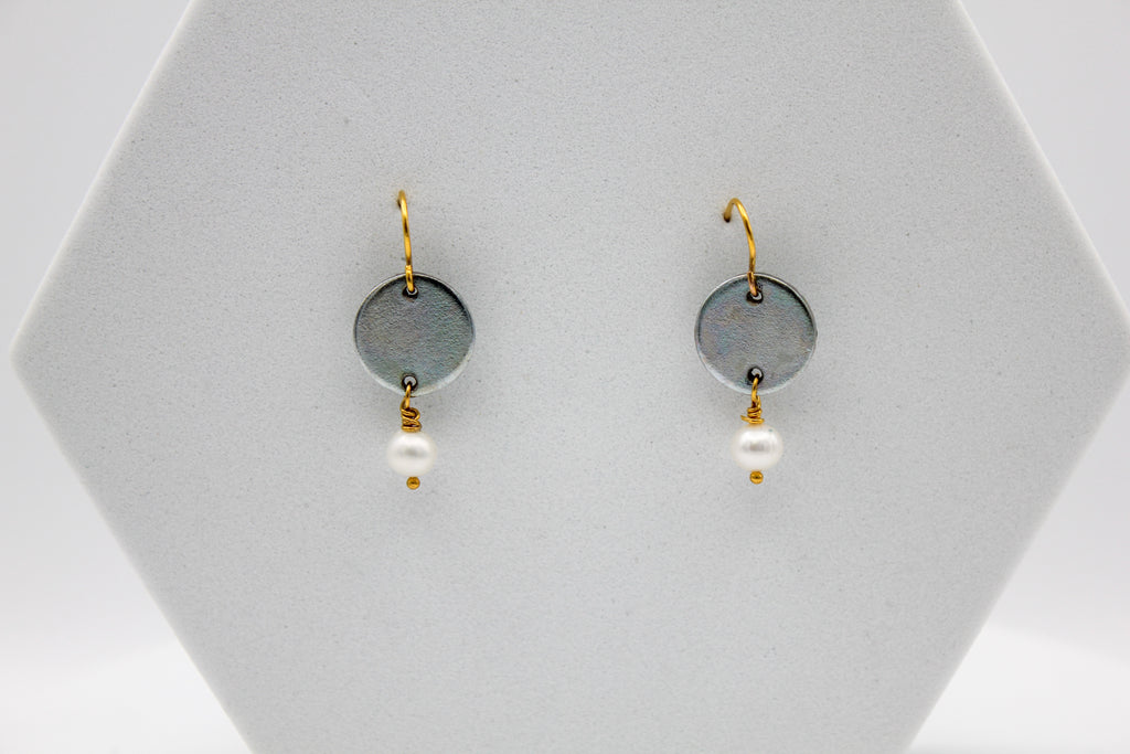 Free Earrings | Freshwater Pearl & Repurposed Steel Automotive Parts | Gold Plated Ear Wire